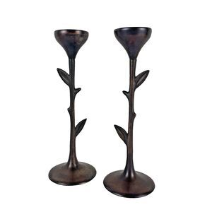 Tag Candlestick Holders Leaf Leaves Copper 10" Tall Set of 2